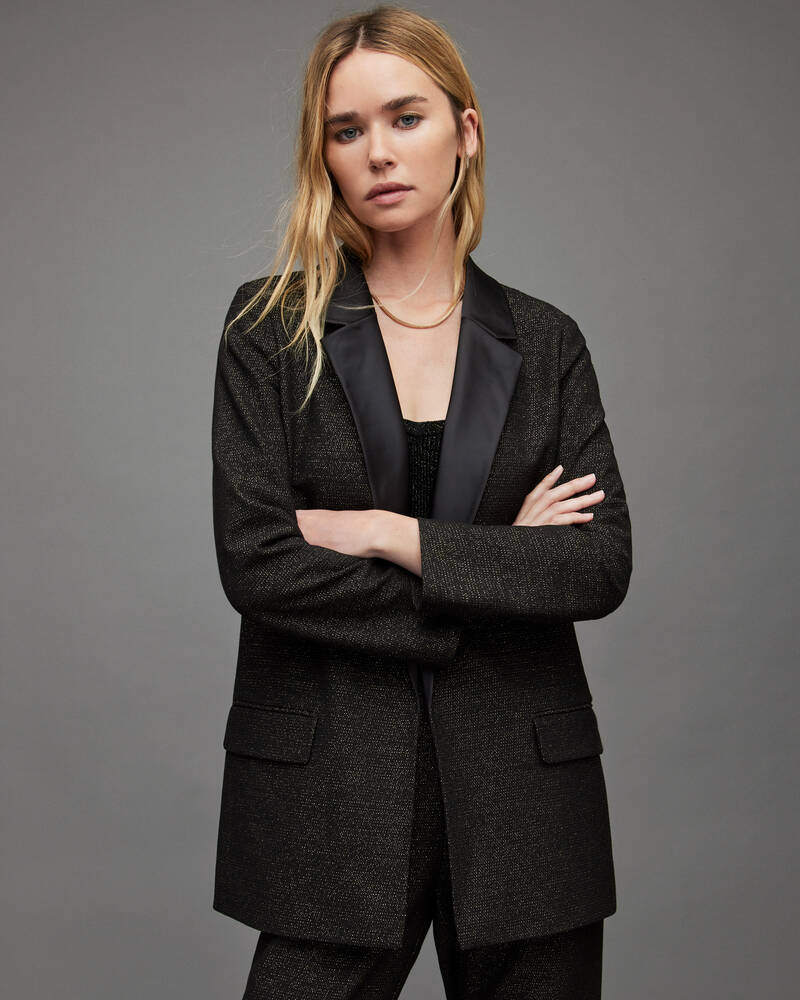 Black Allsaints Aleida Shimmer Blazer | WT031X-5