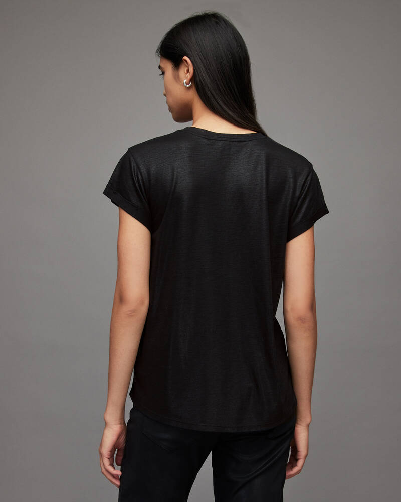 Black Allsaints Anna Shimmer T Shirt | WM243X-5