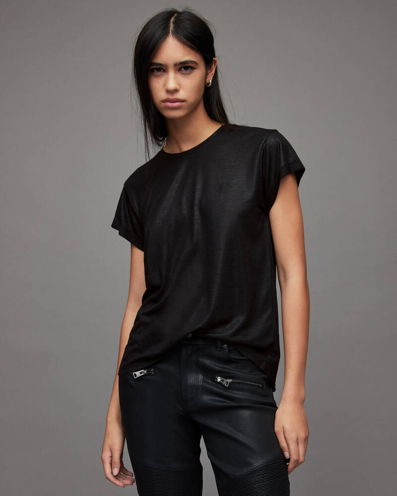 Black Allsaints Anna Shimmer T Shirt | WM243X-5