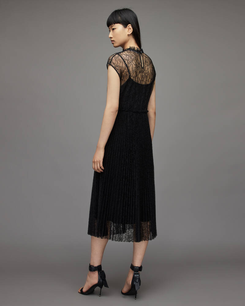 Black Allsaints Arya Lace Midi Dress | WD273X-5