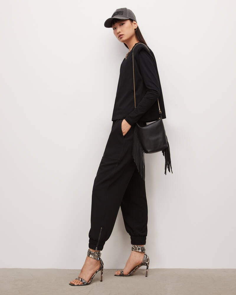 Black Allsaints Auden Mid Rise Cuffed Trousers | WL187U-5