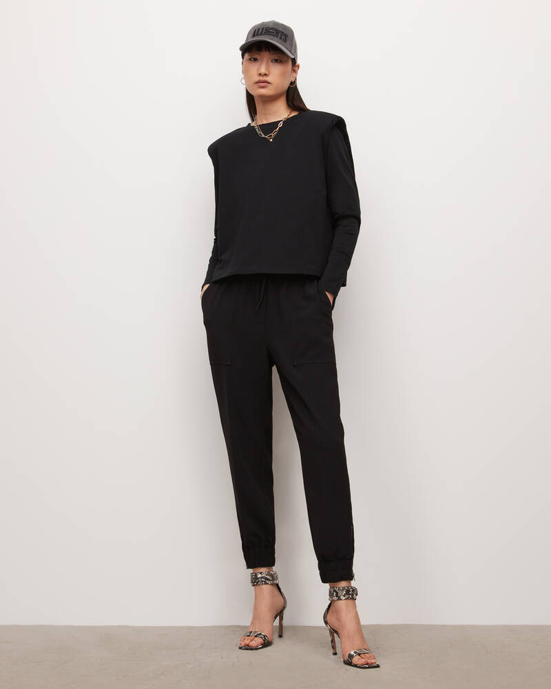 Black Allsaints Auden Mid Rise Cuffed Trousers | WL187U-5