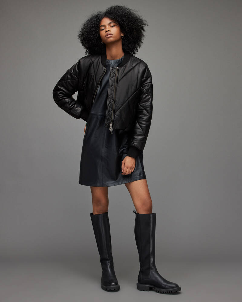 Black Allsaints Bailey Cropped Leather Puffer Jacket | WL012X-5