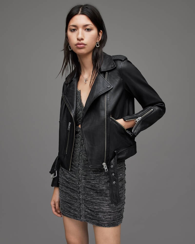 Black Allsaints Balfern Leather Biker Jacket | WL115E-5