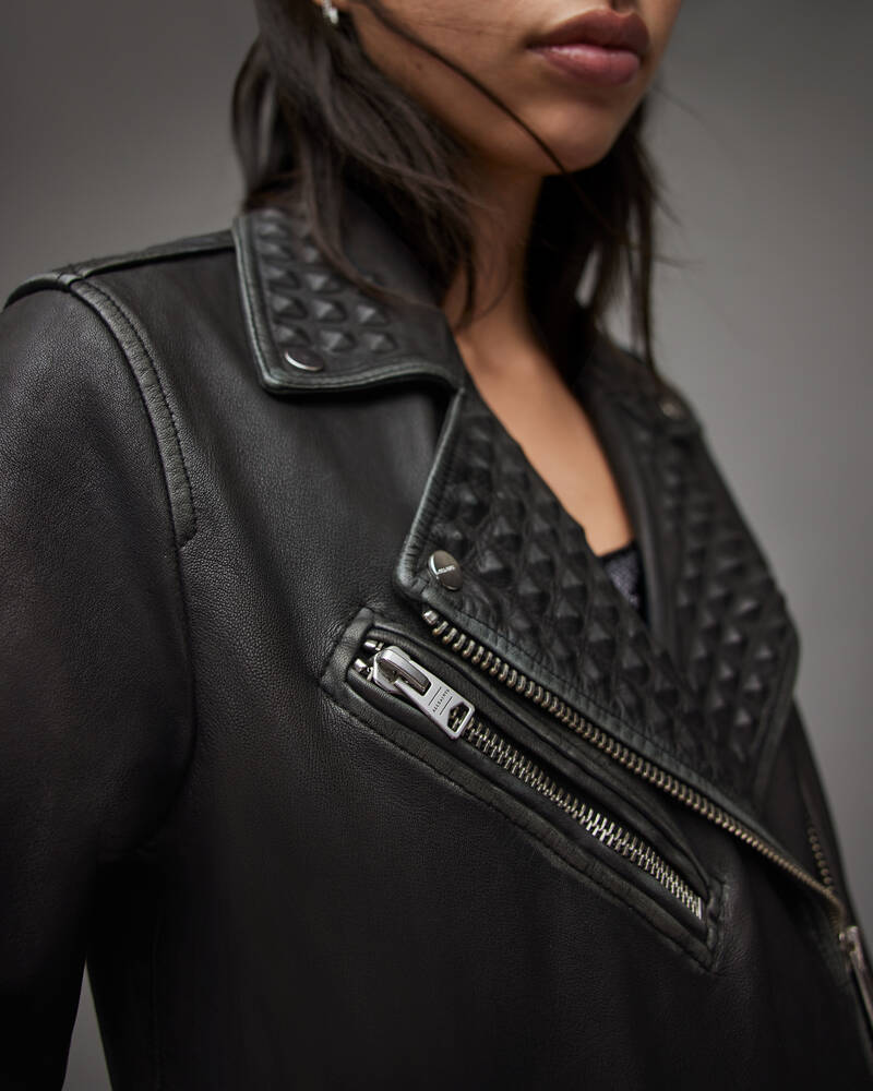 Black Allsaints Billie Leather Studded Biker Jacket | WL139X-5