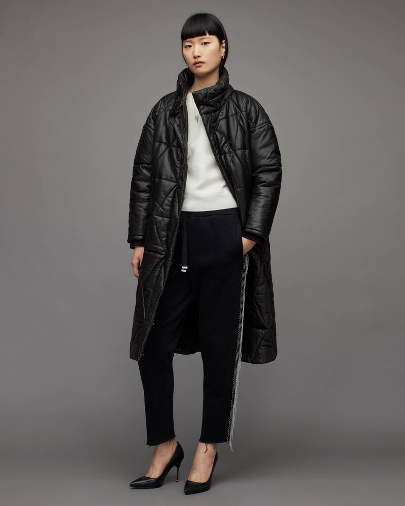 Black Allsaints Bon Oversized Leather Puffer Coat | WL136X-5