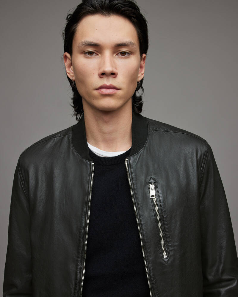 Black Allsaints Boyton Leather Bomber Jacket | ML048T-5