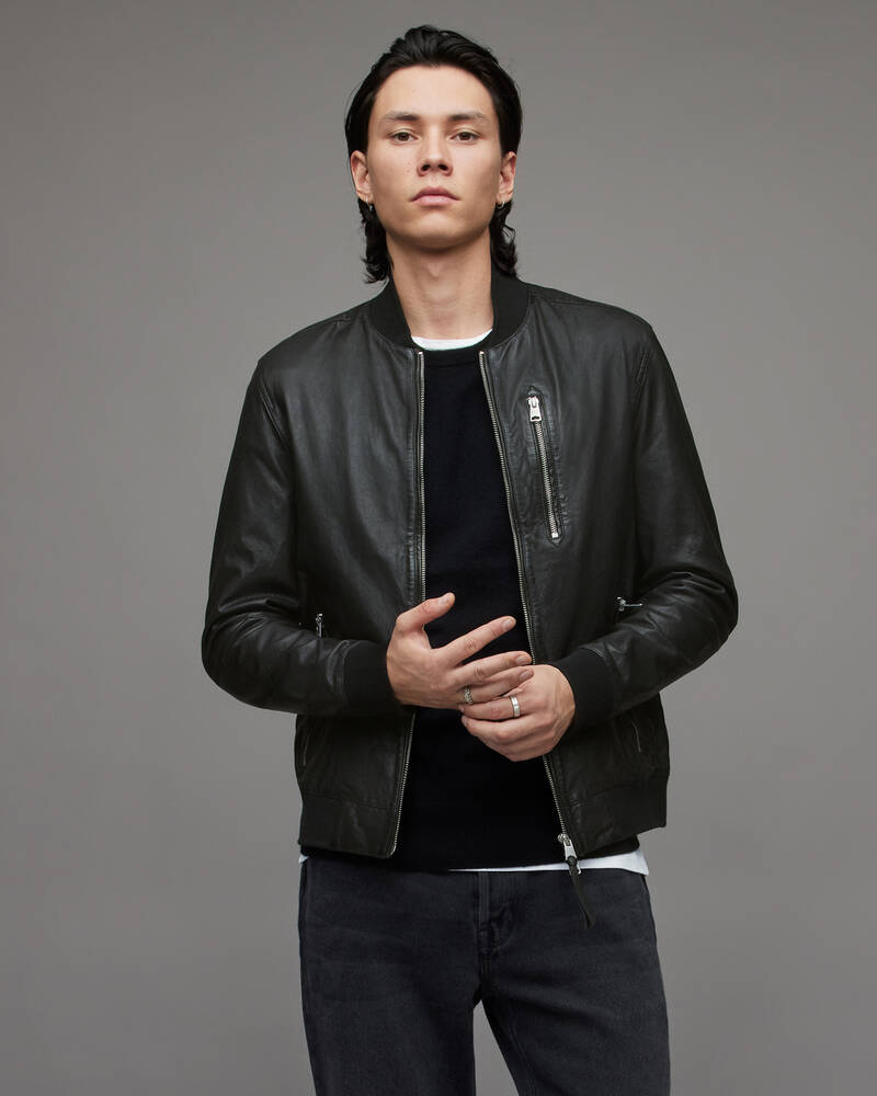 Black Allsaints Boyton Leather Bomber Jacket | ML048T-5