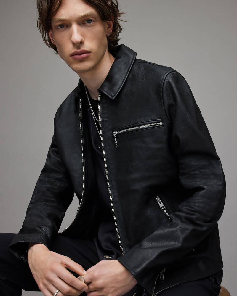 Black Allsaints Brett Leather Jacket | ML079X-5