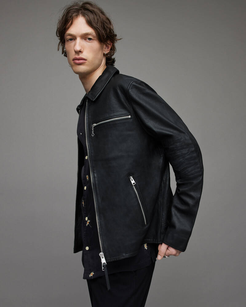 Black Allsaints Brett Leather Jacket | ML079X-5