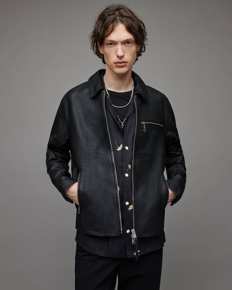 Black Allsaints Brett Leather Jacket | ML079X-5