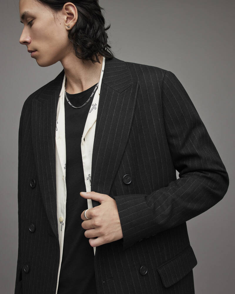 Black Allsaints Brock Pinstripe Coat | MC011X-5