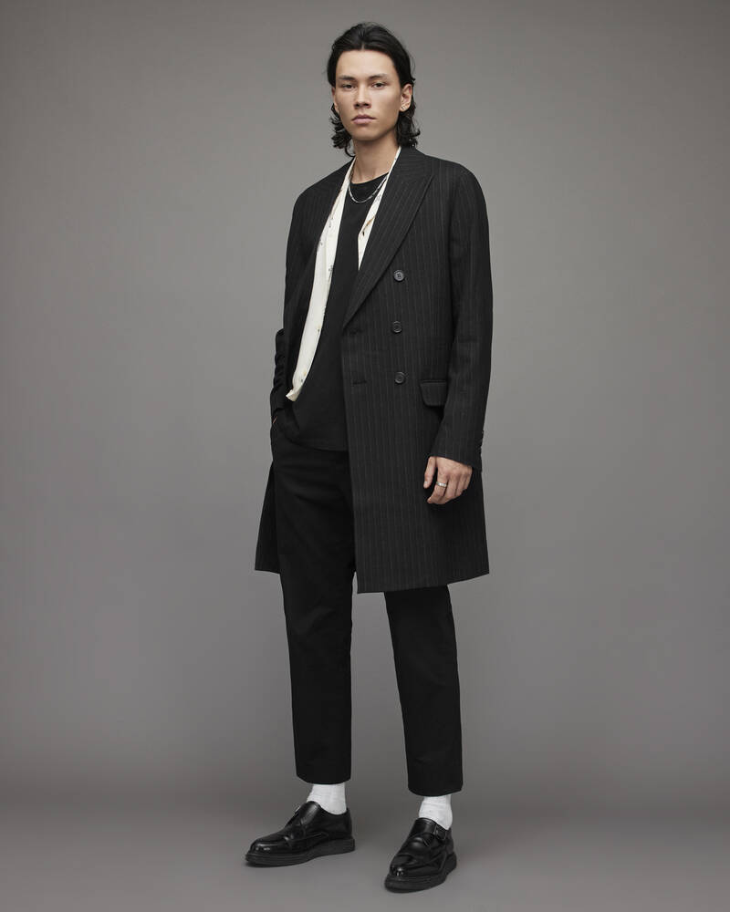 Black Allsaints Brock Pinstripe Coat | MC011X-5