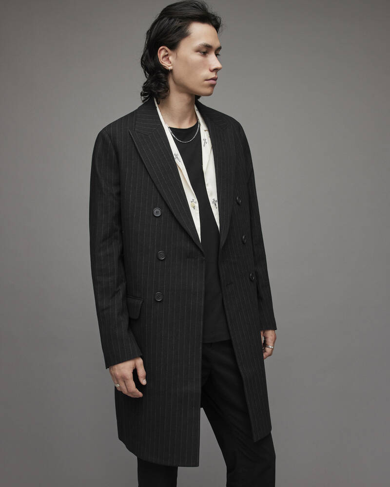 Black Allsaints Brock Pinstripe Coat | MC011X-5