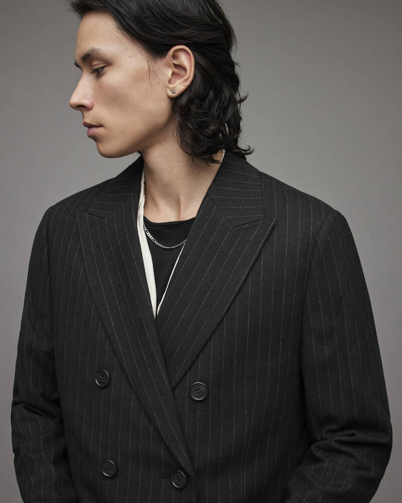 Black Allsaints Brock Pinstripe Coat | MC011X-5