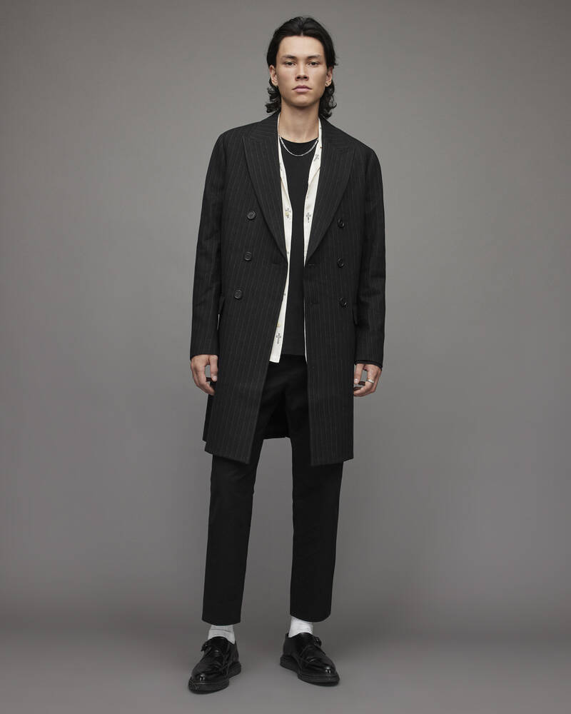 Black Allsaints Brock Pinstripe Coat | MC011X-5