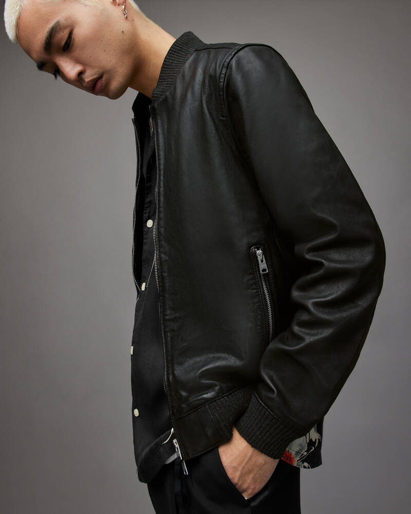 Black Allsaints Cahill Leather Bomber Jacket | ML069X-5