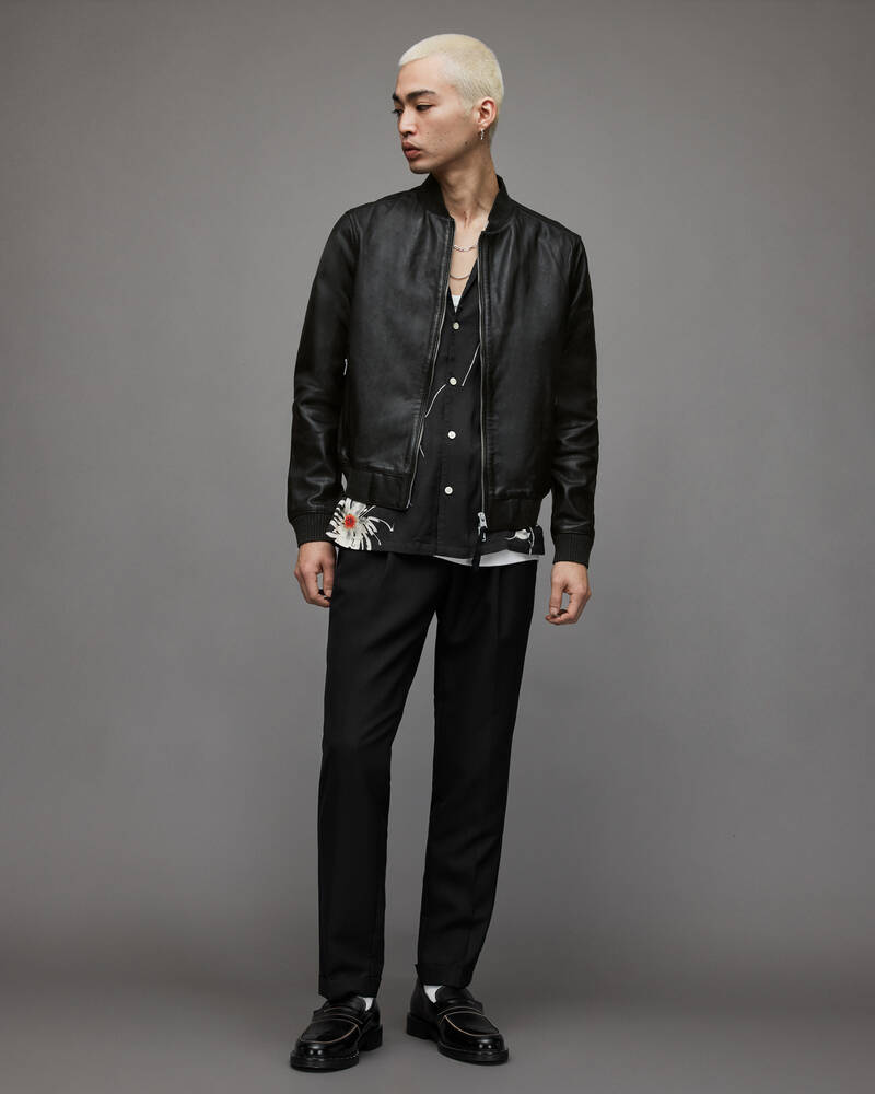 Black Allsaints Cahill Leather Bomber Jacket | ML069X-5