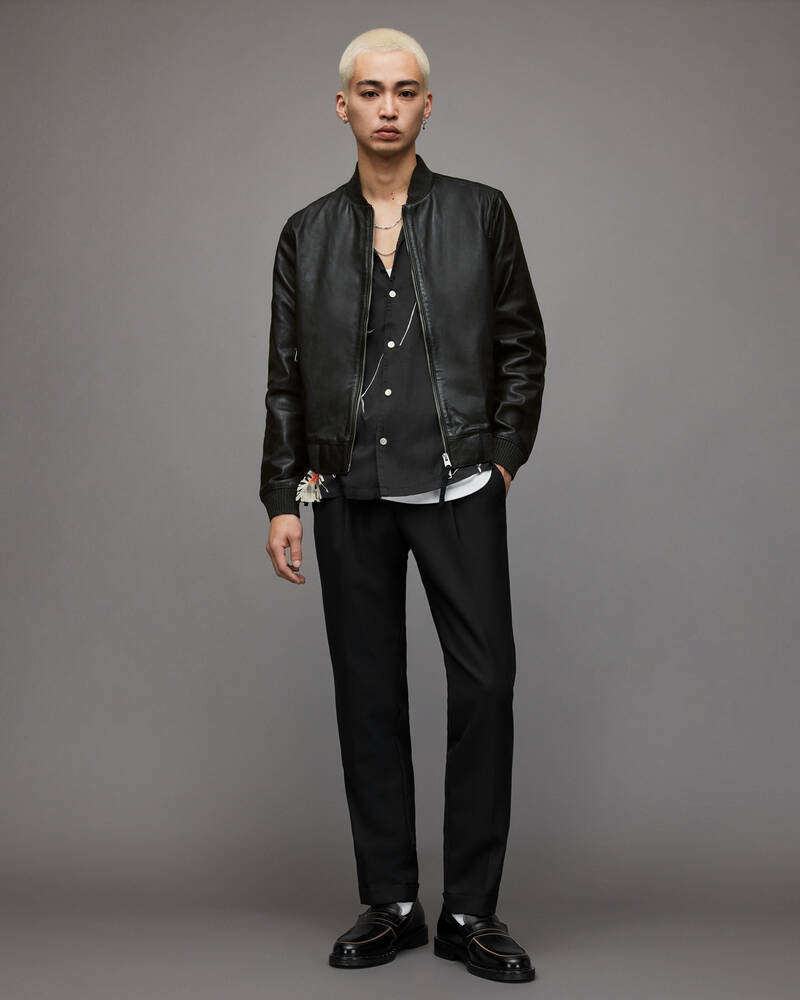 Black Allsaints Cahill Leather Bomber Jacket | ML069X-5