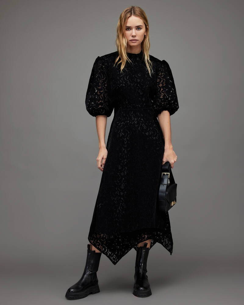 Black Allsaints Camila Lace Maxi Dress | WD261X-5