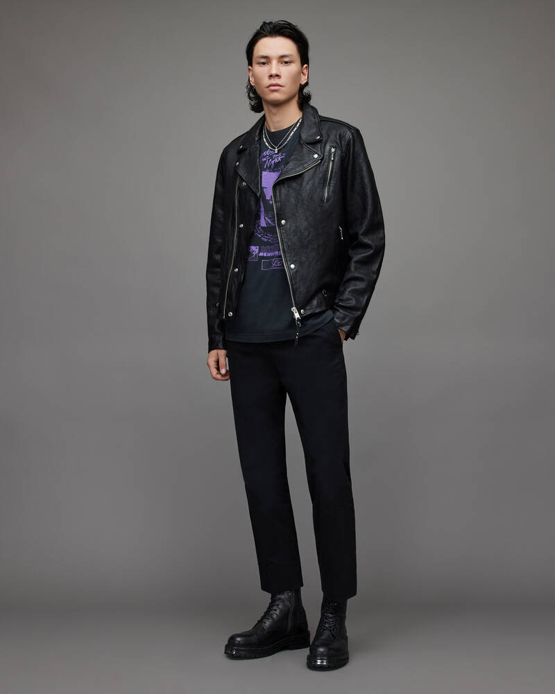 Black Allsaints Cane Leather Biker Jacket | ML007X-5