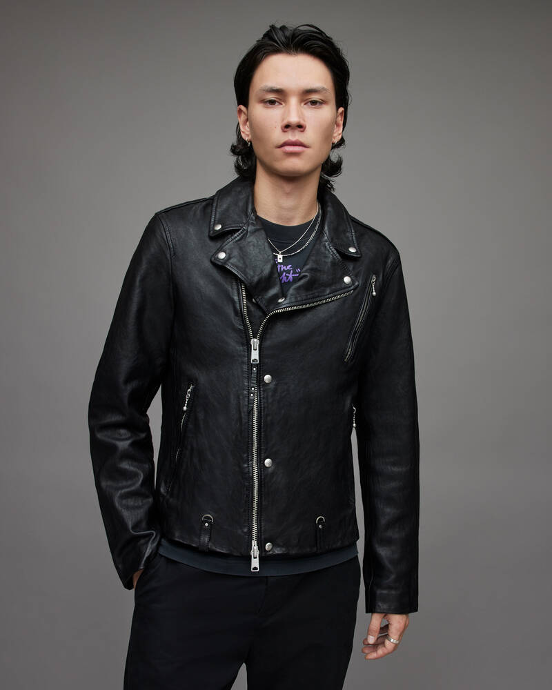 Black Allsaints Cane Leather Biker Jacket | ML007X-5