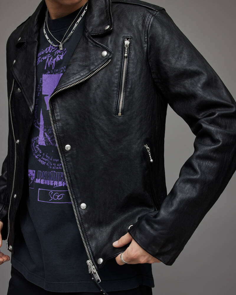 Black Allsaints Cane Leather Biker Jacket | ML007X-5