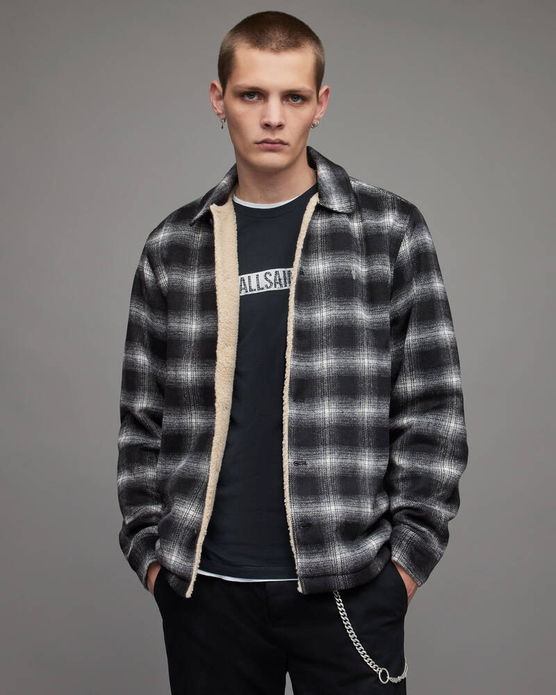 Black Allsaints Canoose Sherpa Lined Check Jacket | MS161V-5