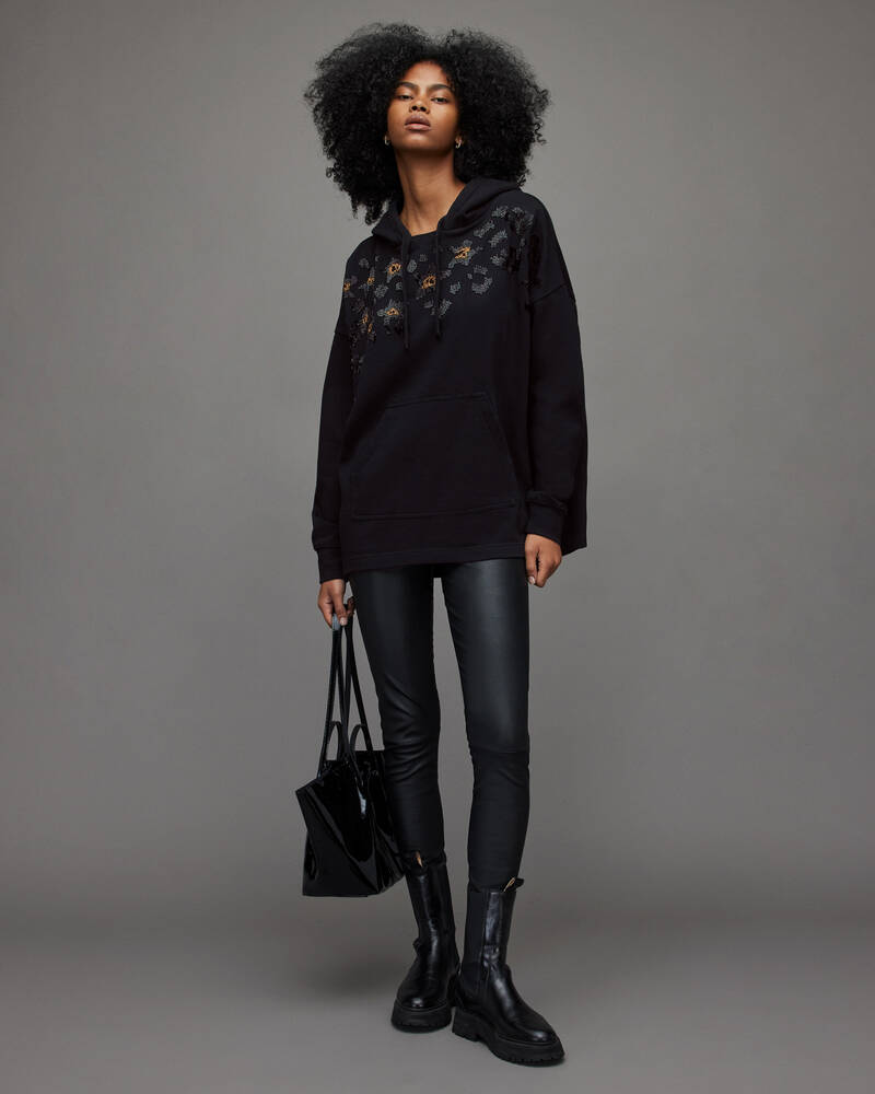 Black Allsaints Celia Etie Embellished Hoodie | WM106X-5