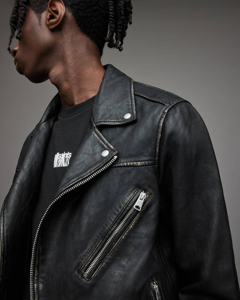 Black Allsaints Charter Leather Biker Jacket | ML087X-5