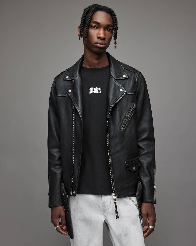 Black Allsaints Charter Leather Biker Jacket | ML087X-5