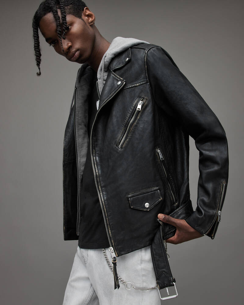 Black Allsaints Charter Leather Biker Jacket | ML087X-5