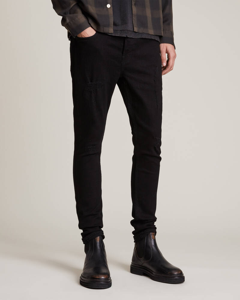 Black Allsaints Cigarette Damaged Skinny Jeans | ME041T-5