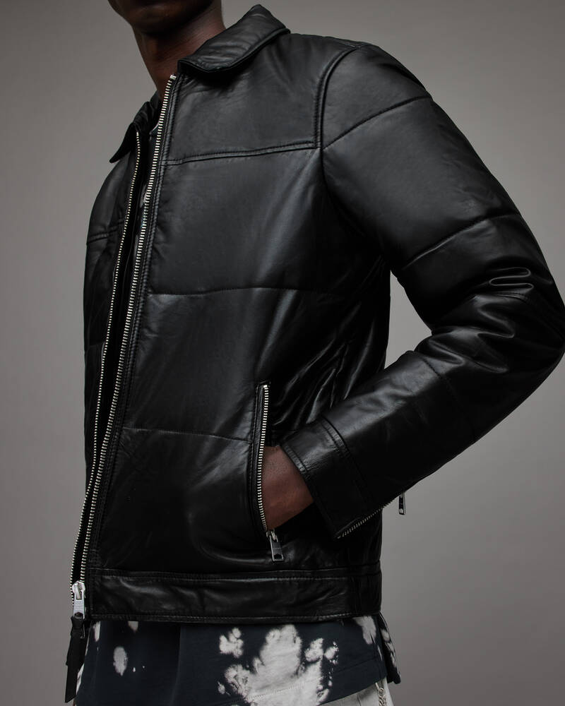 Black Allsaints Cobb Leather Puffer Jacket | ML040X-5