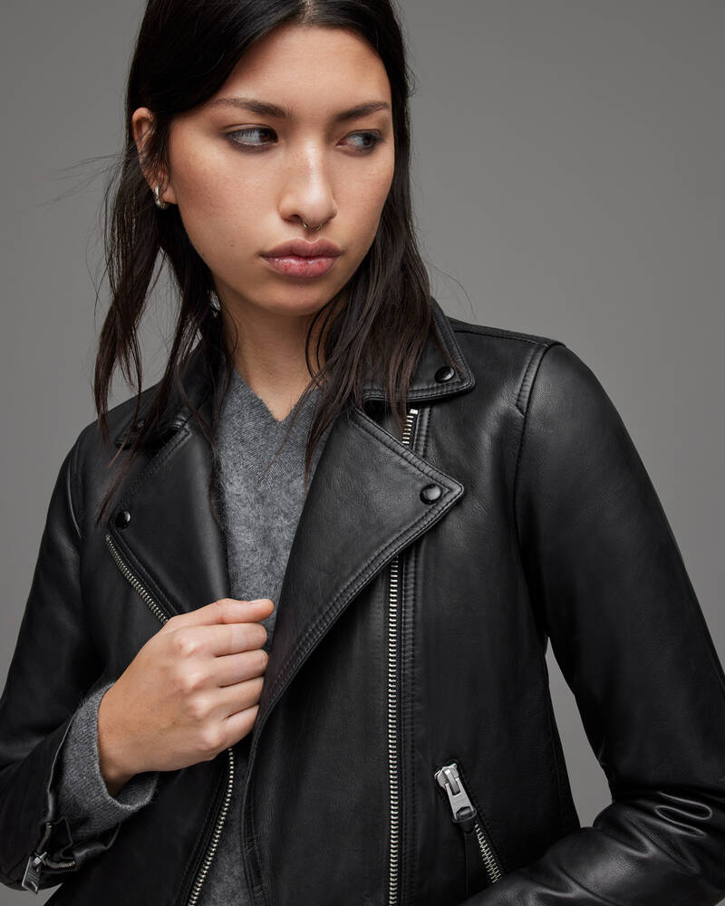 Black Allsaints Dalby Leather Biker Jacket | WL004N-5