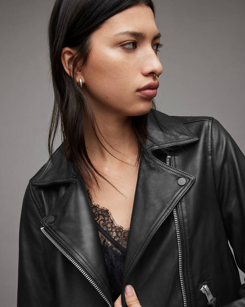 Black Allsaints Dalby Sherpa Collar Leather Biker Jacket | WL138X-5