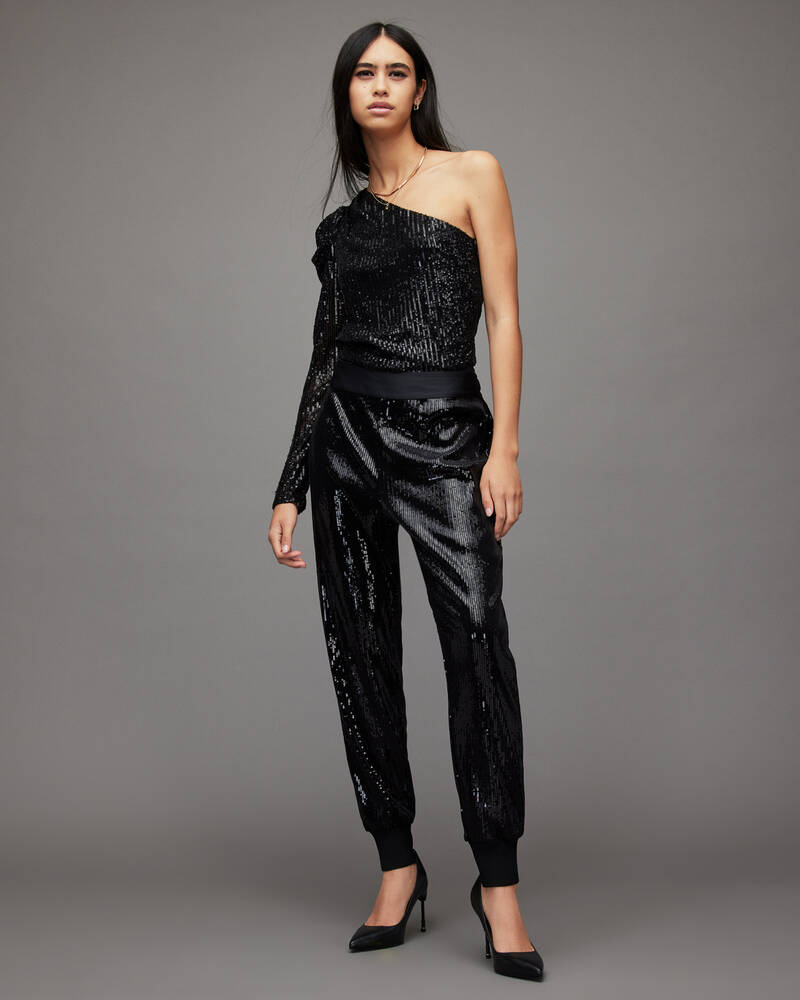 Black Allsaints Daphne Sequin Bodysuit | WM166X-5