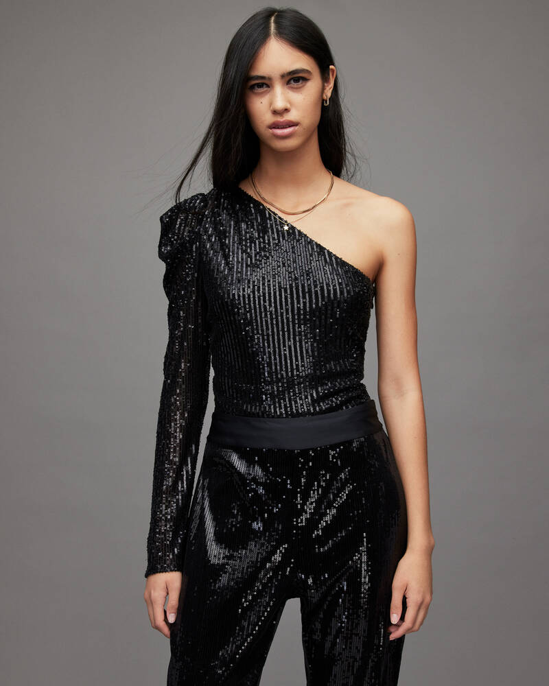 Black Allsaints Daphne Sequin Bodysuit | WM166X-5