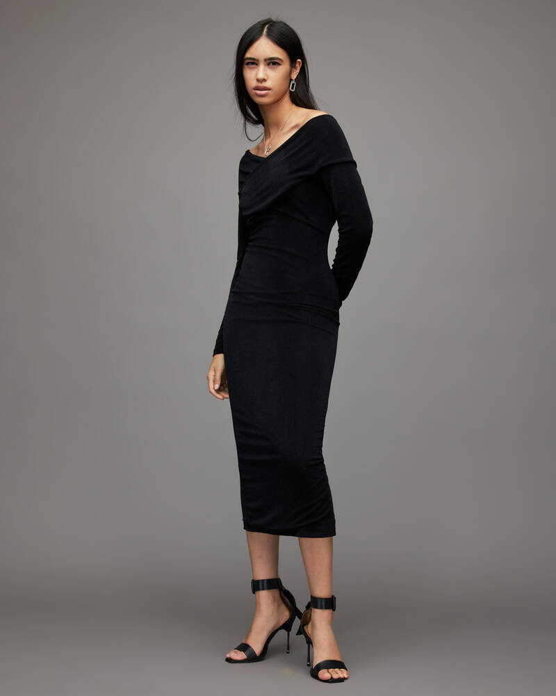 Black Allsaints Delta Shimmer Dress | WD335X-5