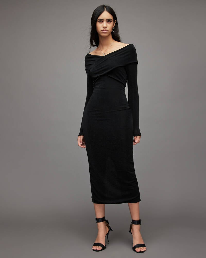 Black Allsaints Delta Shimmer Dress | WD335X-5