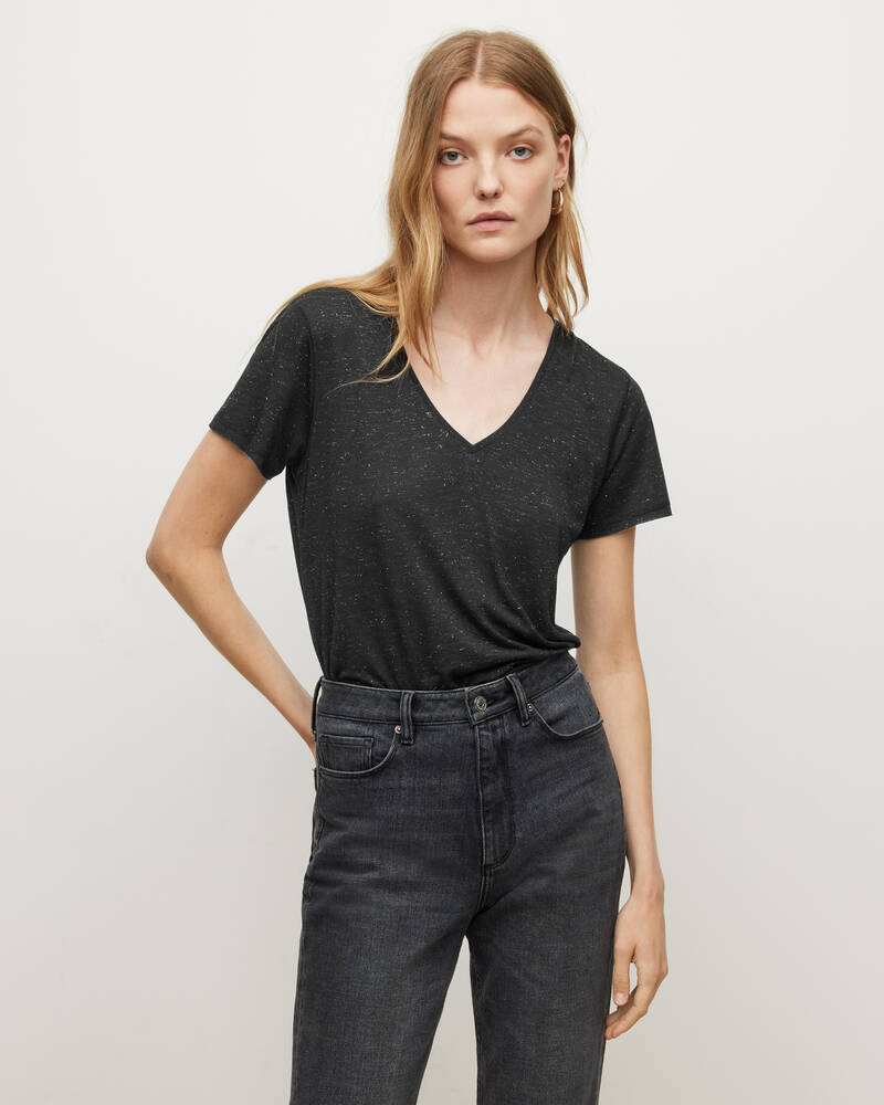 Black Allsaints Emelyn Shimmer T Shirt | WM410T-5