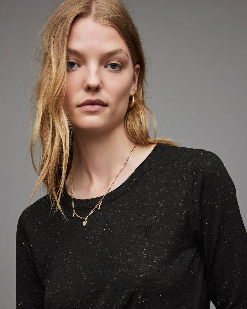 Black Allsaints Esme Shimmer Long Sleeve T Shirt | WM103X-5