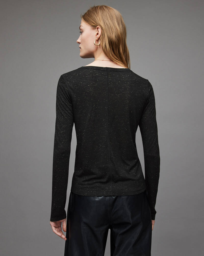 Black Allsaints Esme Shimmer Long Sleeve T Shirt | WM103X-5