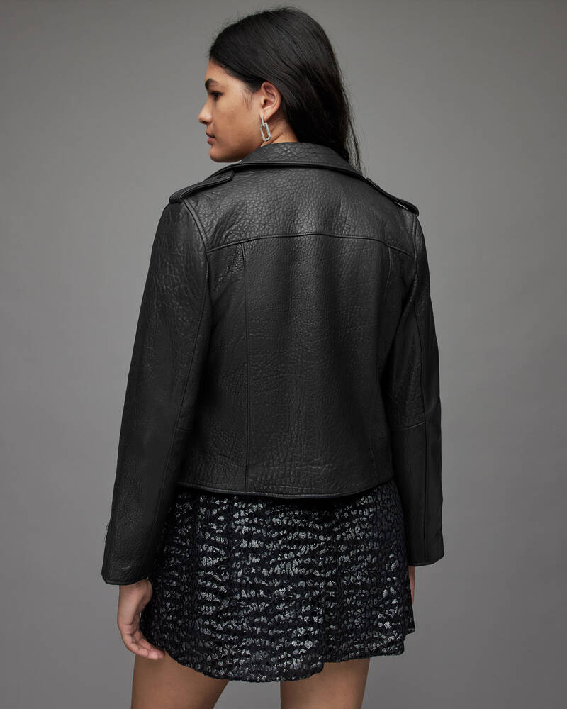 Black Allsaints Fern Leather Bubble Biker Jacket | WL149X-5