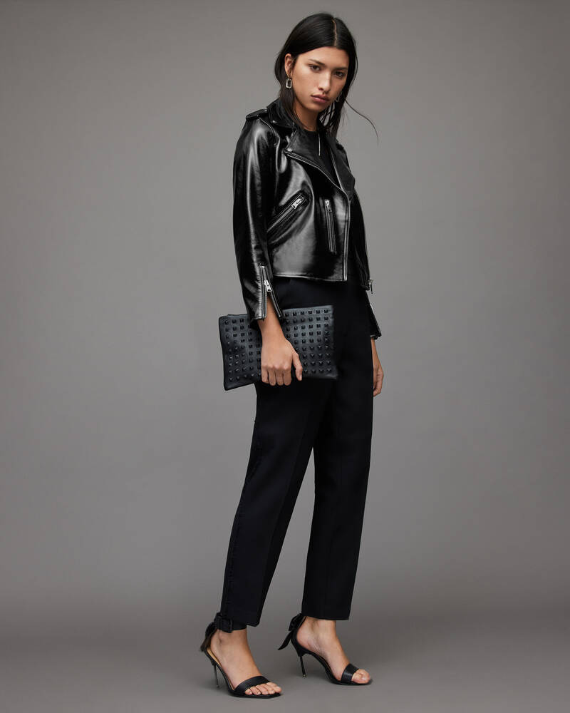 Black Allsaints Fern Shiny Leather Biker Jacket | WL148X-5