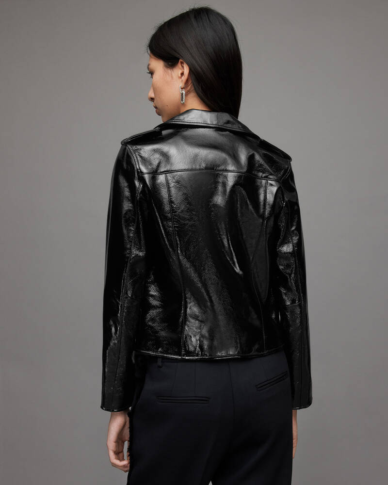 Black Allsaints Fern Shiny Leather Biker Jacket | WL148X-5