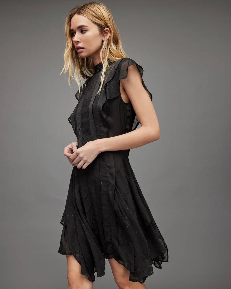 Black Allsaints Fleur Shimmer Dress | WD301X-5