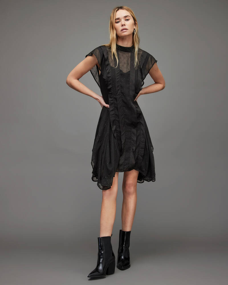 Black Allsaints Fleur Shimmer Dress | WD301X-5