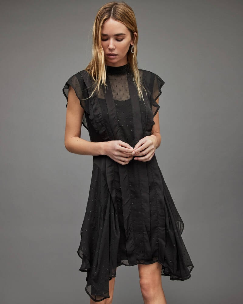 Black Allsaints Fleur Shimmer Dress | WD301X-5