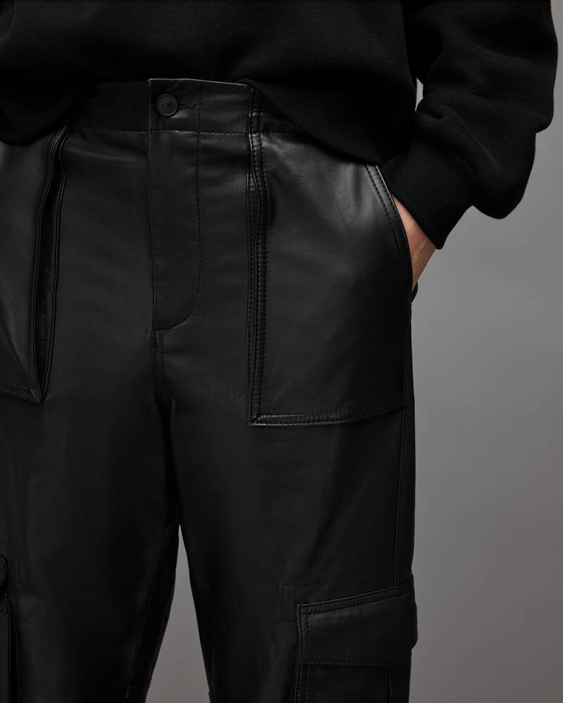 Black Allsaints Freida High Rise Leather Cargo Trousers | WL033Y-5